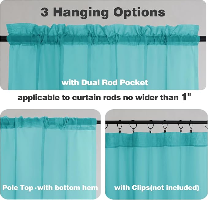 Chyhomenyc Turquoise Sheer Curtains 84 Inch Length 2 Panels, Light Filtering - Image 4