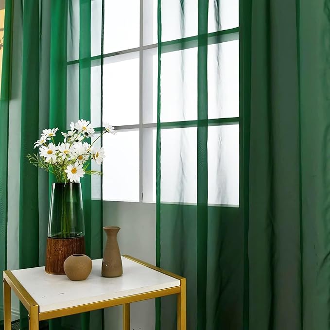 SpaceDresser Basic Rod Pocket Sheer Voile Window Curtain Panels Foliage Green 1 - Image 8