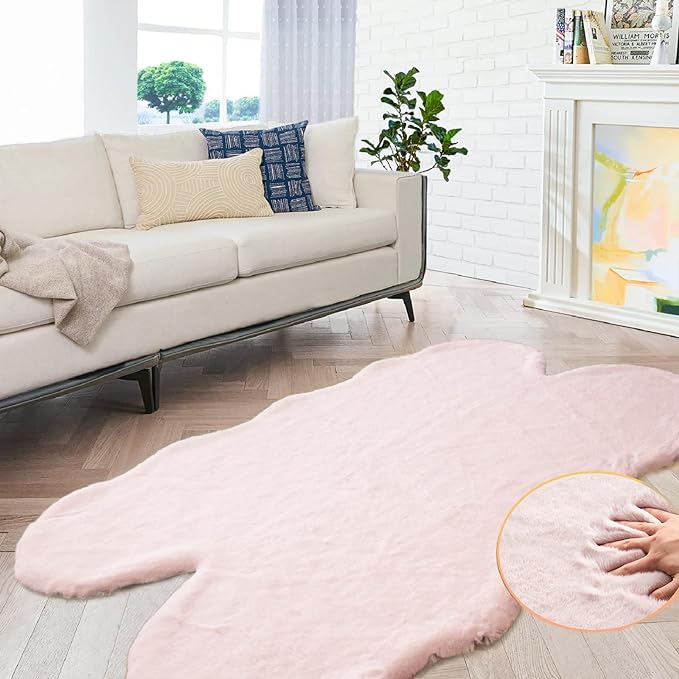 ORINOVA Pink Fluffy Shag Carpet Faux Bunny Washable Plush Fur Area Rugs by ORINOVA