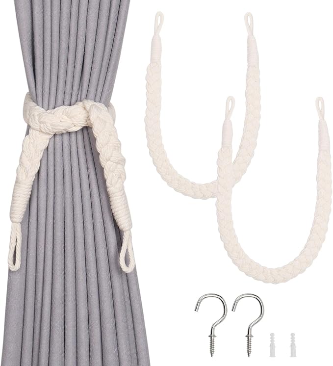 NICEEC 2 Pack Natural Cotton Rope Curtain Tiebacks Elegant Boho Style by NICEEC