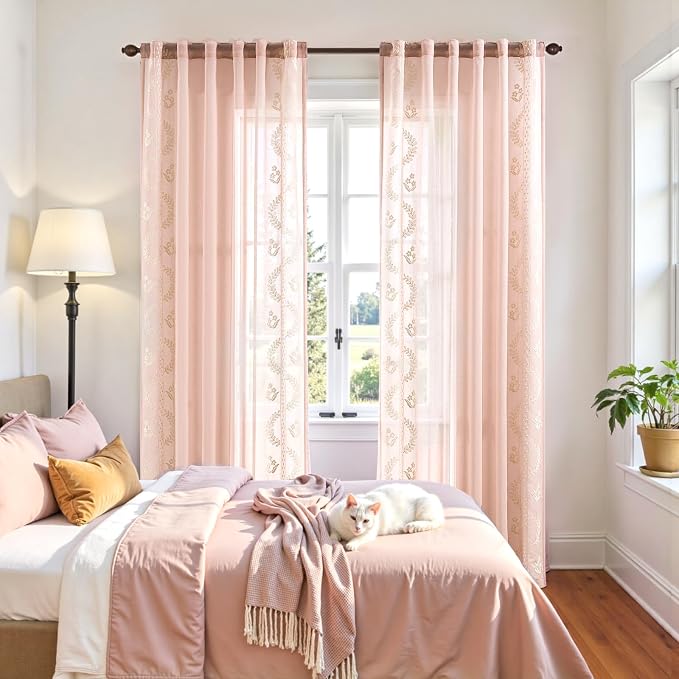 jinchan Belrose Winslow Pink Sheer Curtains 84 Inch - Image 3