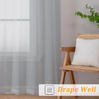 Gwine Light Grey Sheer Curtains 30 Inch Length, Short Light Filtering Voile - Image 7