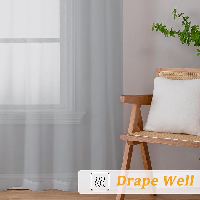 Gwine Light Grey Sheer Curtains 84 Inches Long 2 Panels Set - Image 6