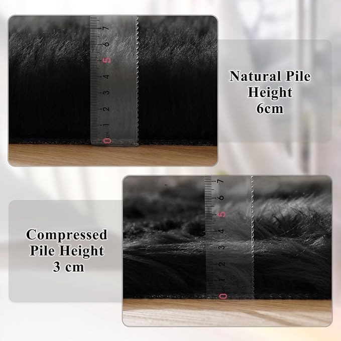 ORINOVA Black Shag Washable Furry Fur Area Rugs - Image 5