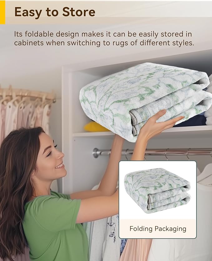 Area Rugs Round 8ft Washable Non-Slip, Floral Vintage Distress Print Pattern - Image 5