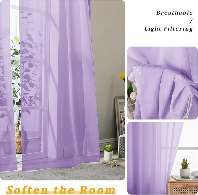 Gwine Lilac Valances for Windows, Small Light Filtering Rod Pocket Cafe Valance - Image 4