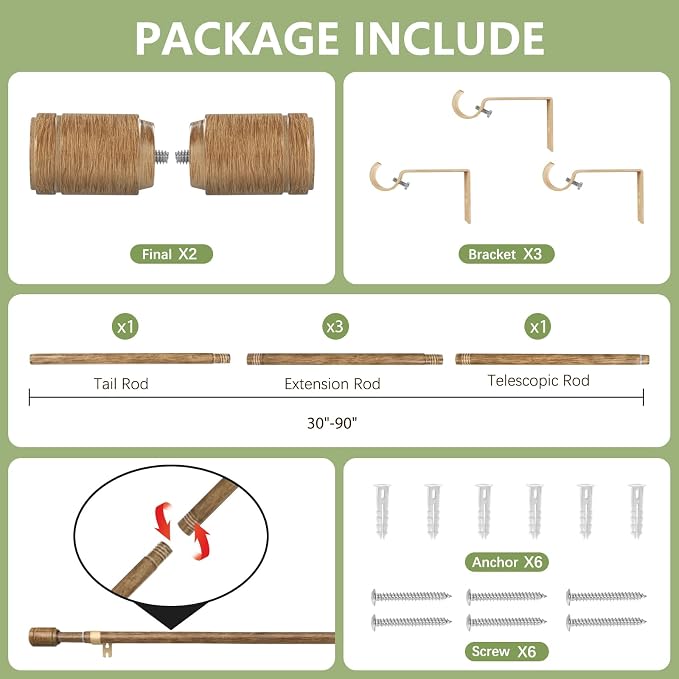 5/8” Diameter Curtain Rods 30-90 Inch, - Image 3