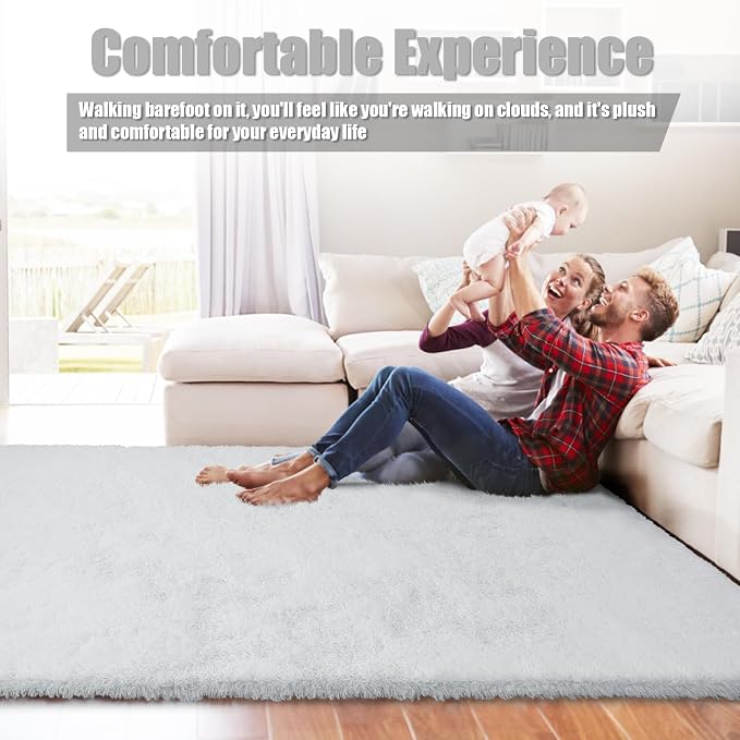 8x10 Fluffy Area Rugs for Living Room, Shag Area Rug for Bedroom, Soft White - Image 7