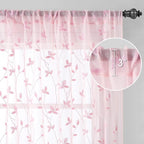 HOMEIDEAS Pink Sheer Curtains 52 X 63 Inches Length 2 Panels Embroidered Vine - Image 5