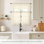 Cream Valances for Windows 14 inch Length 2 Panels Set, Small Voile Sheer - Image 2