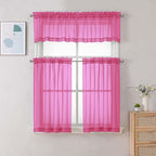 Chyhomenyc Sheer Hot Pink Tier Curtains 24 Inch Length Set, Small Window - Image 2