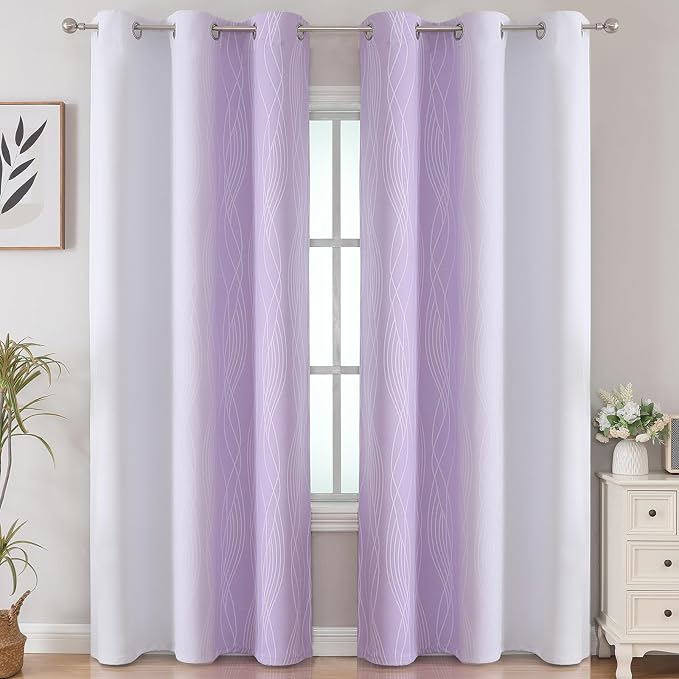 Estelar Textiler Lilac and Greyish White Room Darkening Blackout Curtains 84 - Image 2