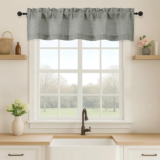 OVZME Valance for Windows, Light Filtering Faux Linen Textured Small Short by OVZME