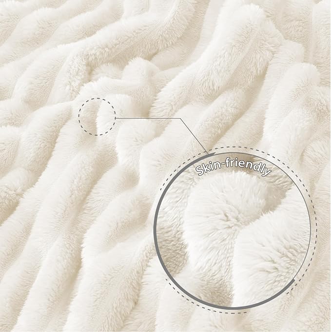 Exclusivo Mezcla Queen Size Flannel Fleece Blanket, Super Soft Striped Jacquard - Image 5
