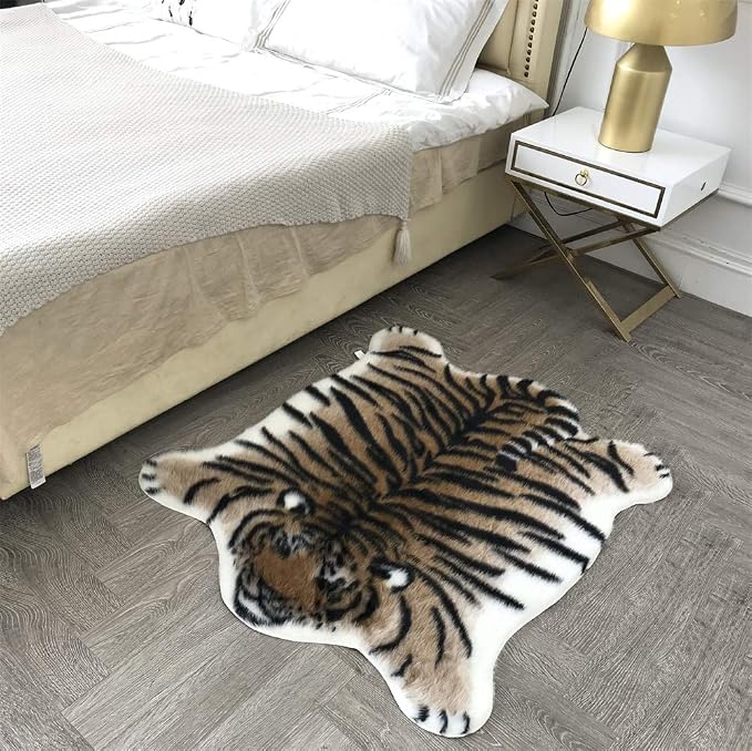 Tiger Print Area Rug Faux Cowhide Skin Hide Animal Printed Rugs Cute Carpet - Image 5