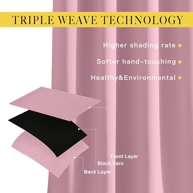 NICETOWN Crystal Pink Blackout Draperies Curtains - Image 3