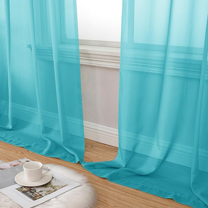 Aiyufeng Turquoise Sheer Curtains 54 Inch Length 2 Panels Set, Light Filtering - Image 8