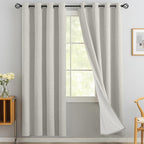 Yakamok Cream Linen Curtains 100% Blackout 96 Inches Long, Room Darkening by Yakamok