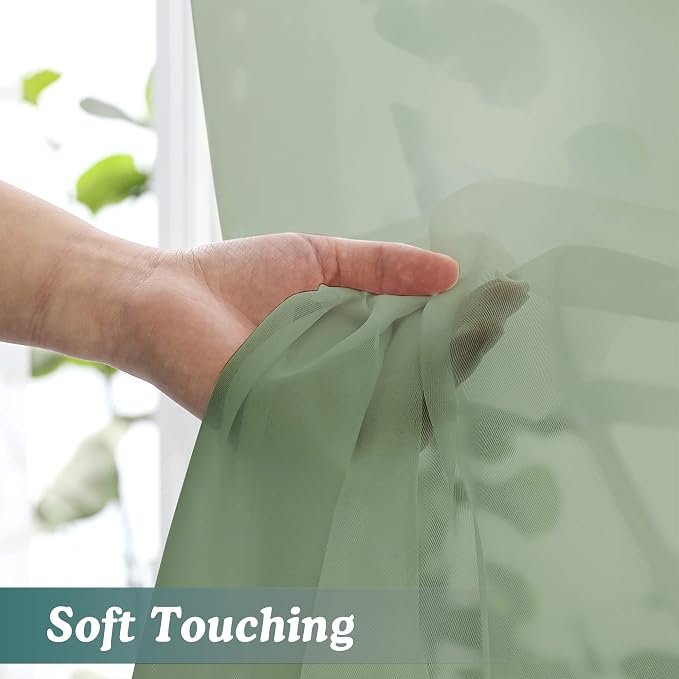 Chyhomenyc Sage Green Sheer Curtains 108 Inches Long - Image 4
