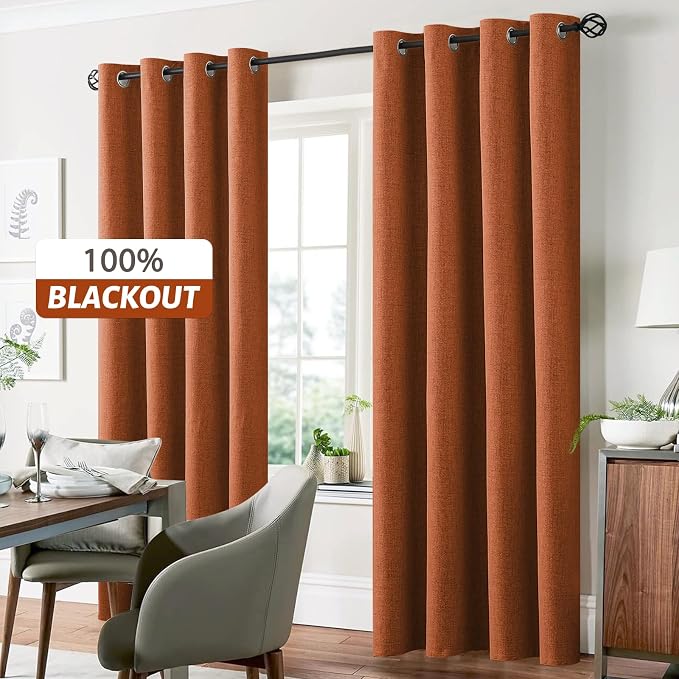 Yakamok Burnt Orange Linen Curtains 100% Blackout 84 Inches Long, Room - Image 7
