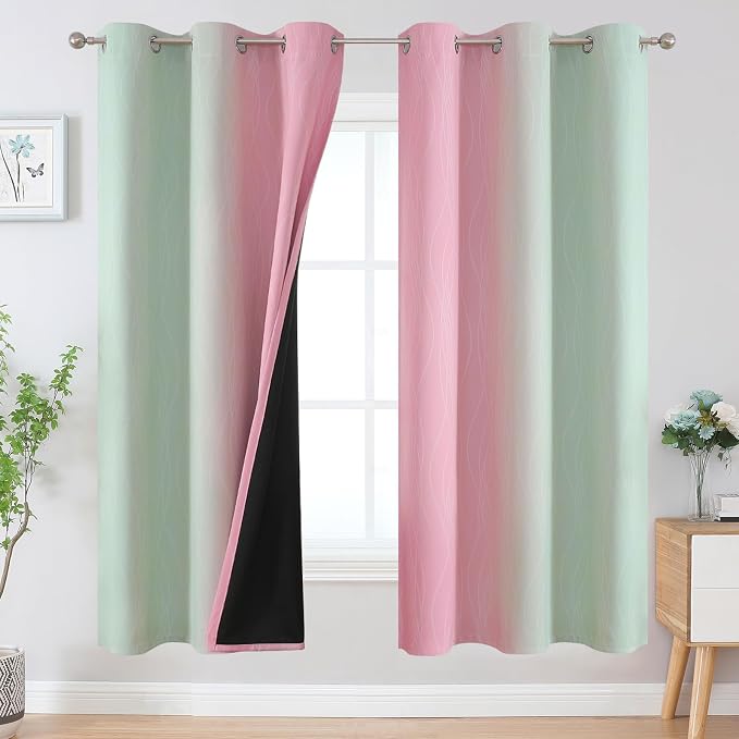 Estelar Textiler Sage Green and Pink Ombre Blackout Curtains 72 Inches Length by ESTELARTEXTILER