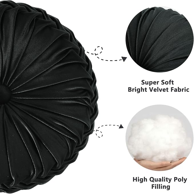 HIG Set of 2 Decorative Round Pleated Throw Pillows, Classy Accent Pumpkin - Image 2