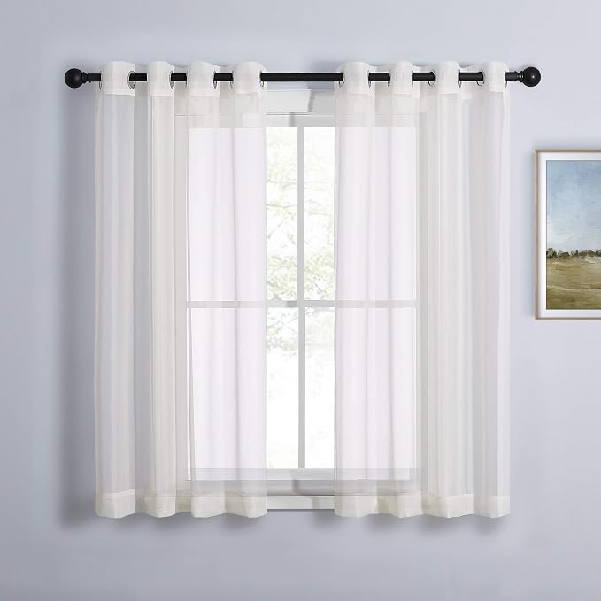 NICETOWN Voile Sheer Texture Beige Window Curtains 45 inch Length, Grommet Chic by NICETOWN