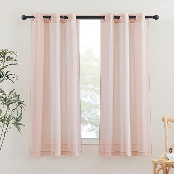 NICETOWN Pink Curtains for Girls Bedroom, Decorative Grommet Flax Linen by NICETOWN