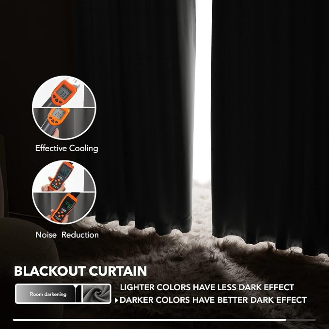 Deconovo Blackout Curtains, Thermal Insulated, W52 x L63 2 Panels, Back Tab - Image 5