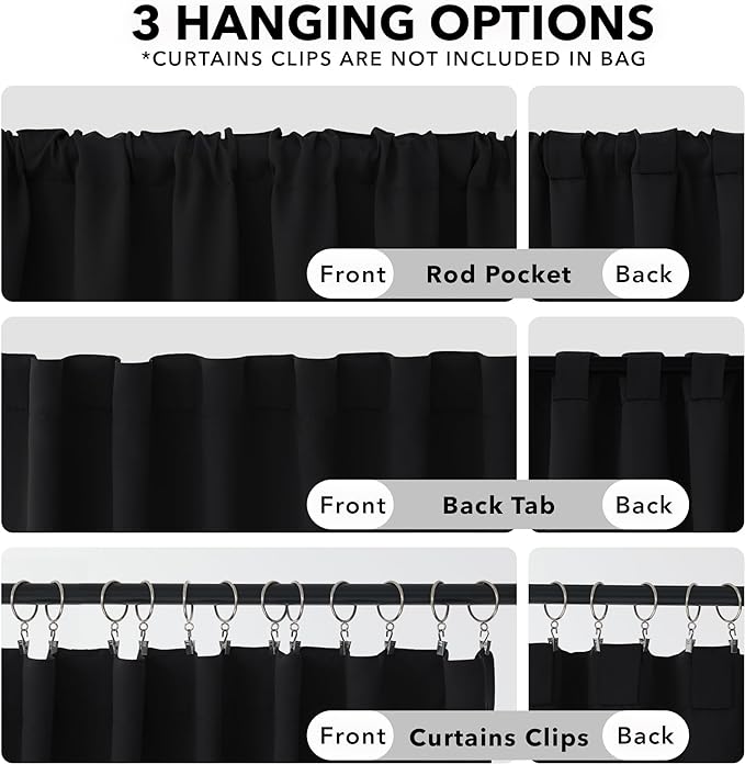 Deconovo Blackout Curtains, Thermal Insulated, W52 x L108 2 Panels, Back Tab - Image 2