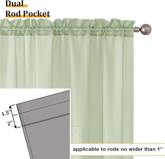 Aiyufeng Light Green Sheer Curtains 84 Inches Long 2 Panels Set - Image 2
