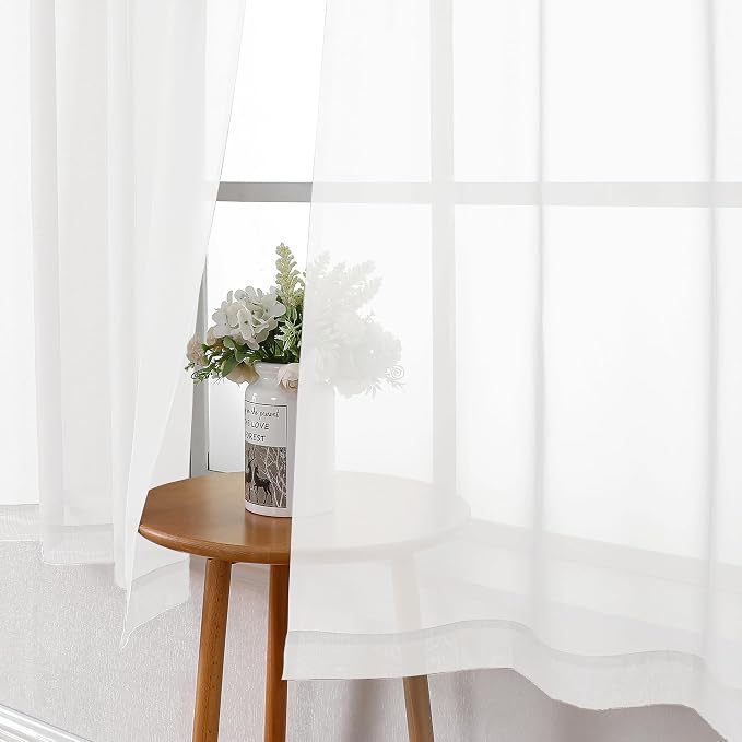 Lecloud White Sheer Curtains 63 Inch Length 2 Panels, Elegant Voile Drapes - Image 4