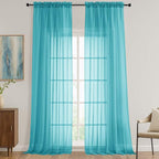 OVZME Sheer Turquoise Curtains 108 Inches Long 2 Panels Set, 59 Inch Extra Wide by OVZME