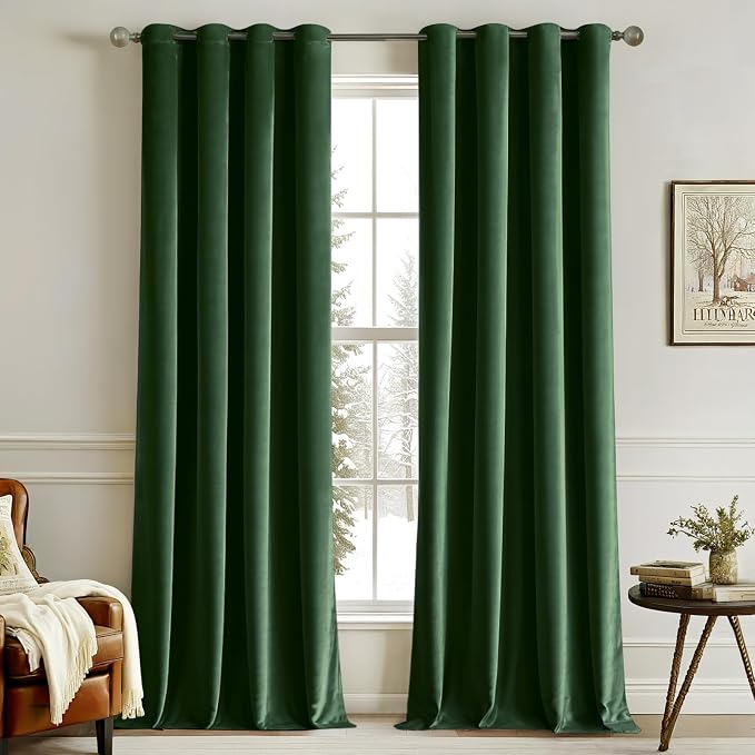 MIULEE Christmas Velvet Curtains Emerald Green Elegant Grommet Curtain Thermal by MIULEE
