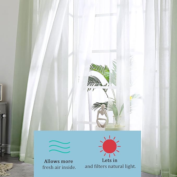 OWENIE Sheer Curtains 90 Inches Long 2 Panels Set, Sage Green Sheer Curtains - Image 7