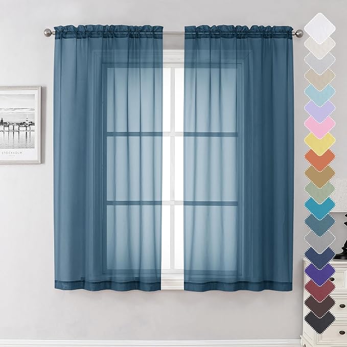 Lecloud Dusty Blue Sheer Curtains 63 Inch Length 2 Panels, Light Filtering by Lecloud