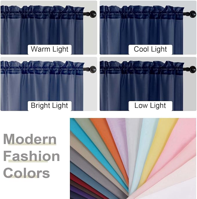 Navy Blue Kitchen Curtains 30 Inch Length Tier 2 PCS, Solid Soft Airy Half - Image 5