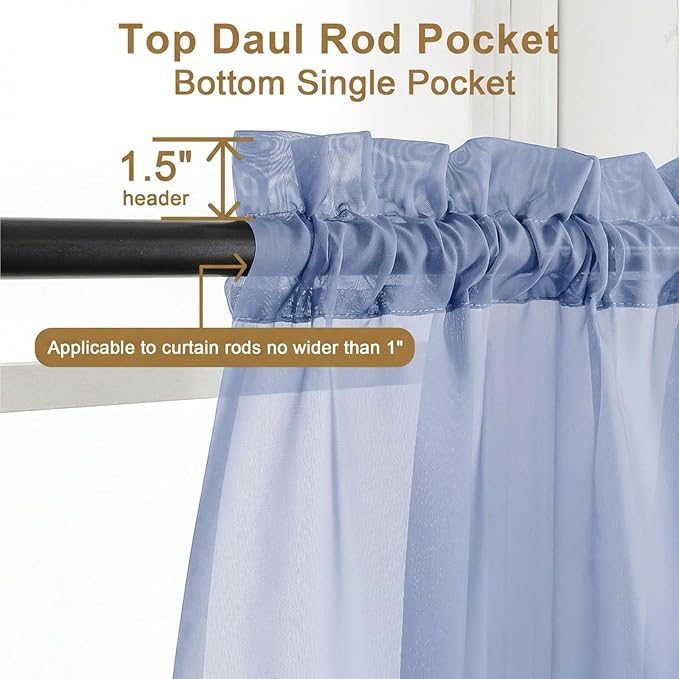 Chyhomenyc Sheer Curtains 36 inch Length 2 Panels Set - Image 5