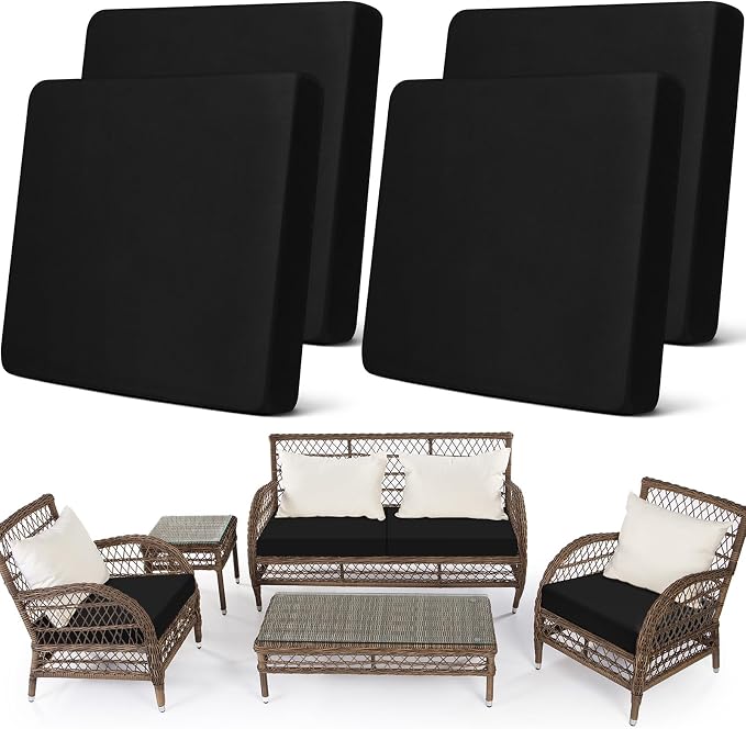 Newwiee Set of 4 Stretch Patio Cushion Covers Sofa Couch Seat Chair Slipcovers by Newwiee