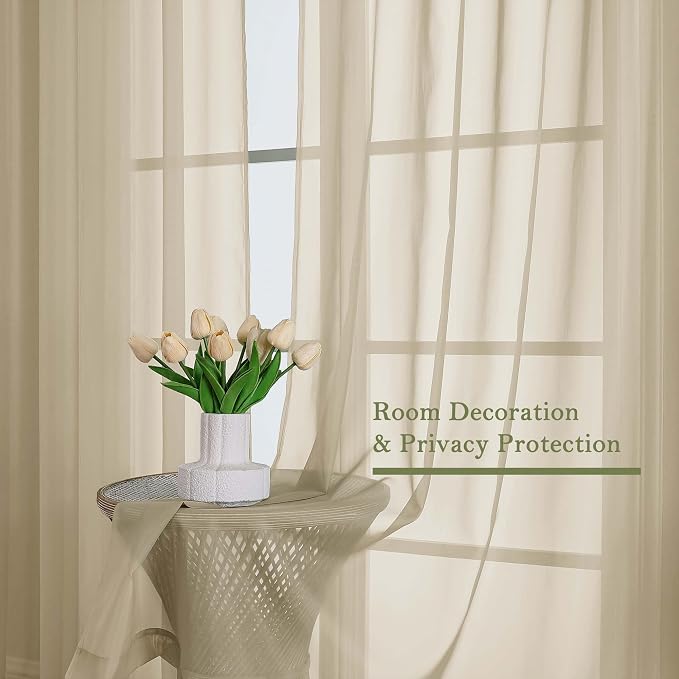 Lecloud Taupe Sheer Curtains 90 Inches Long 2 Panels Set, Living Room Curtains - Image 4