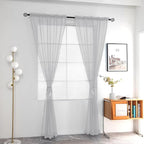 youleyar Solid Sheer Rod Pocket Curtain Voile Draperies 2 Panels White Beige - Image 2
