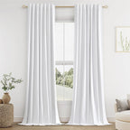 Guken White 100% Blackout Linen Curtains 144 Inch Length 2 Panels Set by Guken
