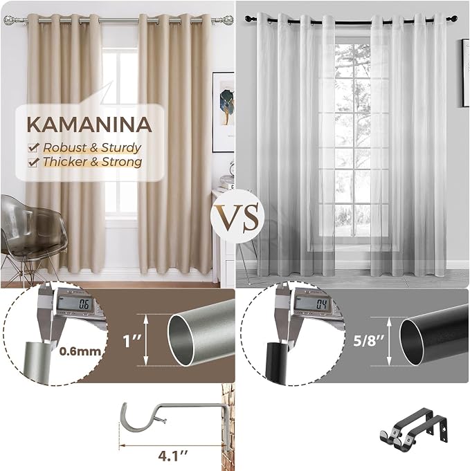 KAMANINA 1 Inch Curtain Rod Telescoping Single Drapery Rod 36 to 72 Inches - Image 6