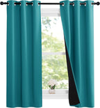 NICETOWN Peacock Teal 100% Blackout Lined Curtains, 2 Thick Layers Narrow Wide - Image 2
