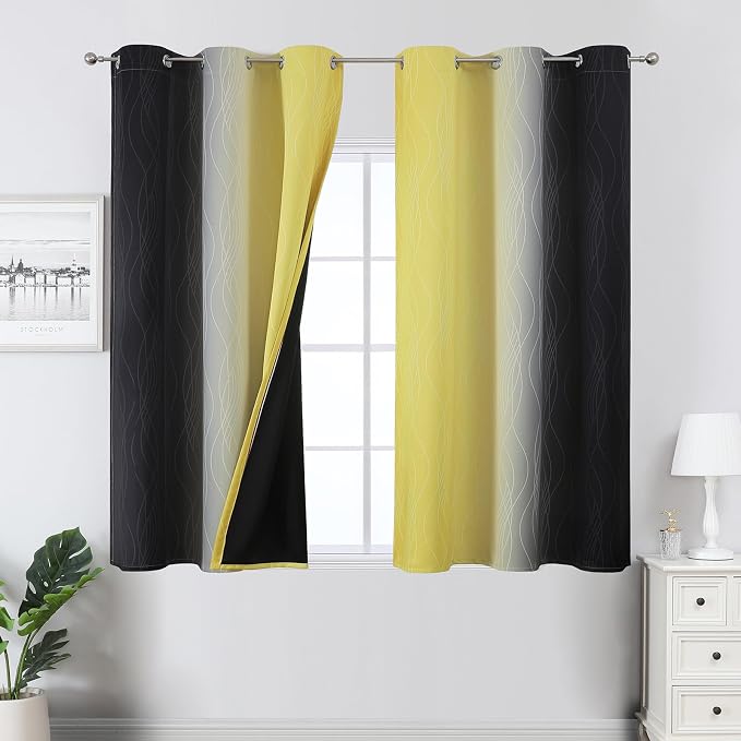 Estelar Textiler Black and Yellow Blackout Curtains 45 Inch Length, Full Light by ESTELARTEXTILER