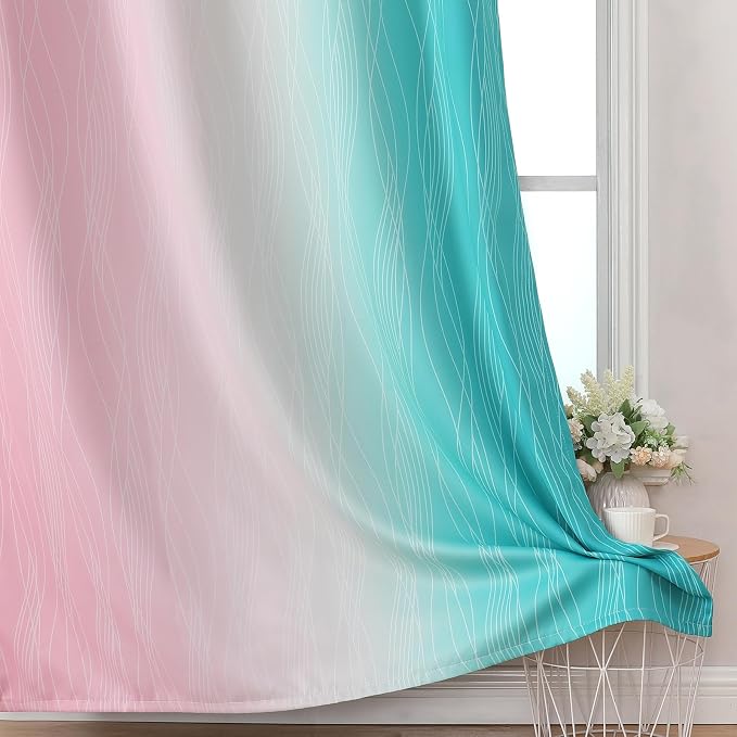 Estelar Textiler Pink and Teal Blackout Curtains 45 Inch Length, Full Light - Image 6