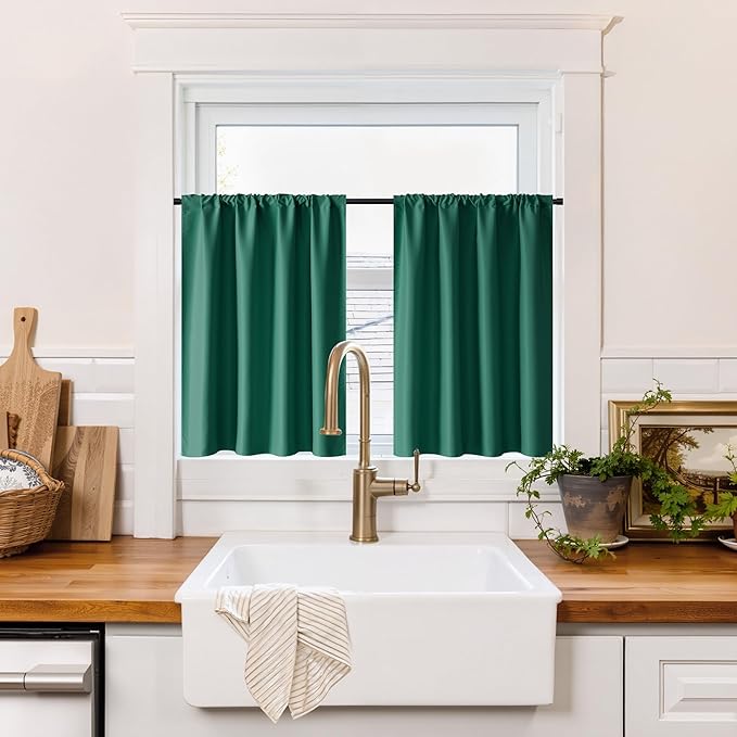 RYB HOME 100% Blackout Bathroom Curtains Over Sink 30 inches Long, Heat & UV by RYBHOME