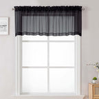 Lecloud Black Sheer Valances for Windows 18 Inch Length 2 Pcs, Cafe Kitchen by Lecloud