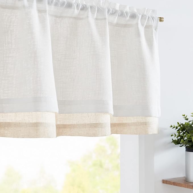 jinchan Linen Valance for Farmhouse Living Room Windows 16 Inch Slubbed Crossed by JINCHAN