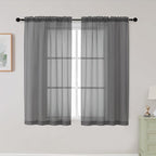 Grey Sheer Curtains for Bedroom Living Room 45 Inch Length 2 Panels, Soft Light by WelvetBLK
